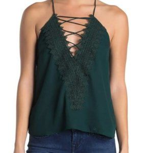 WAYF Posie Hunter Green Lace Front Strappy Camisole EUC Size XL